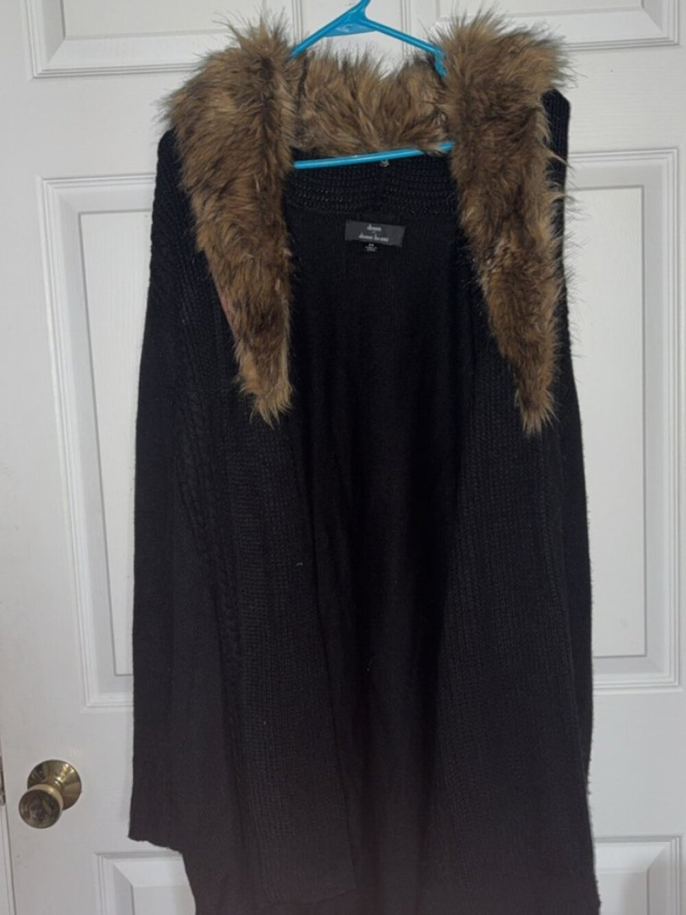 Dennis Basso Black Knit Cardigan with Faux Fur Collar – Size 2X